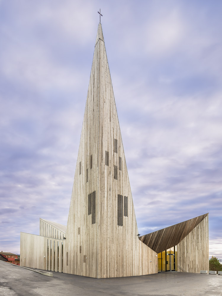 Front elevation of Knarvik Church / Knarvik Kirke, Norway designed by Reiulf Ramstad Arkitekter.