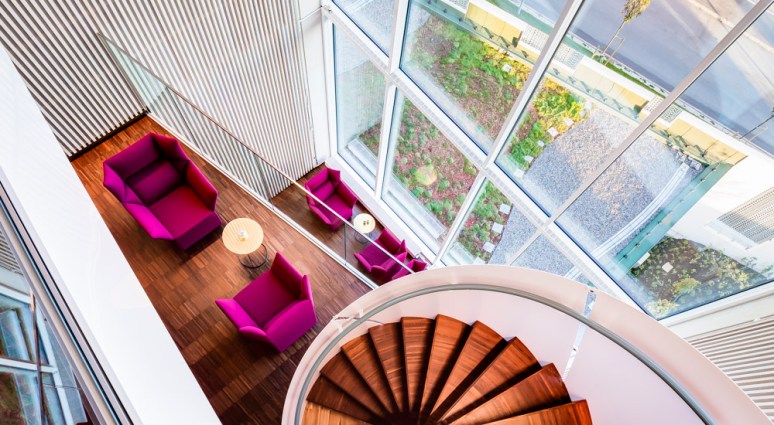 One of the breakout lounge areas at Hotel Von Kraemer, Uppsala, Sweden designed by Link Arkitektur.