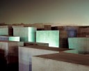 Jewish Holocaust Memorial Blocks viewed at night, Berlin, Germany, designed by Peter Eisenman Architects.