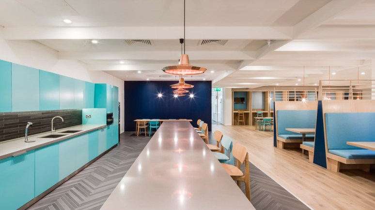 Kitchen at Informa office designed by Ben Adams Architects.