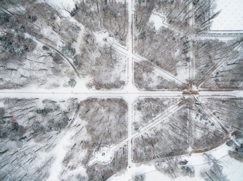 Sanssouci park viewed from the air in winter, Potsdam, Berlin, Germany.