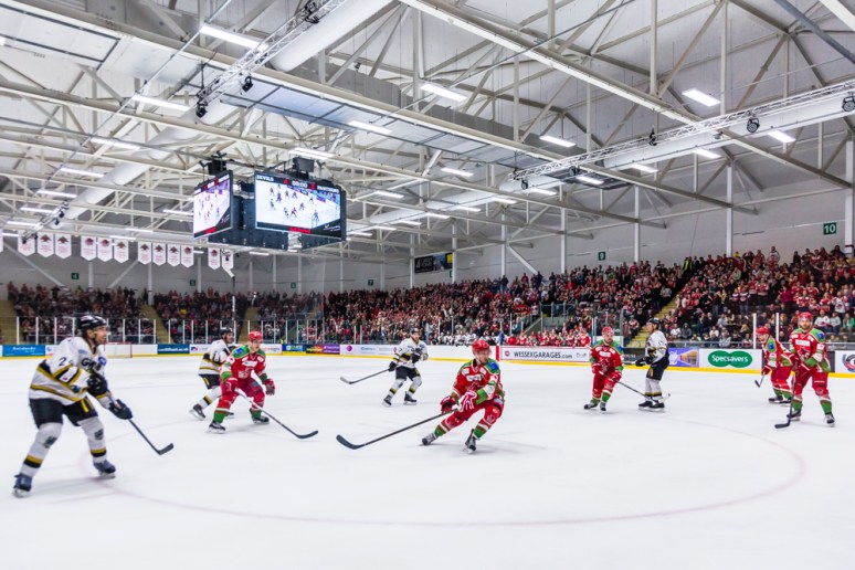 The Red Devils against the Panthers at the Ice Arena Wales, designed by Scott Brownrigg, Cardiff, Wales, UK.
