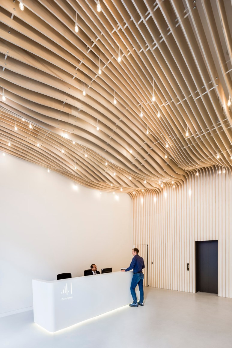 Main reception at 41 Eastcheap Street office, designed by Ben Adams Architects, London, UK.