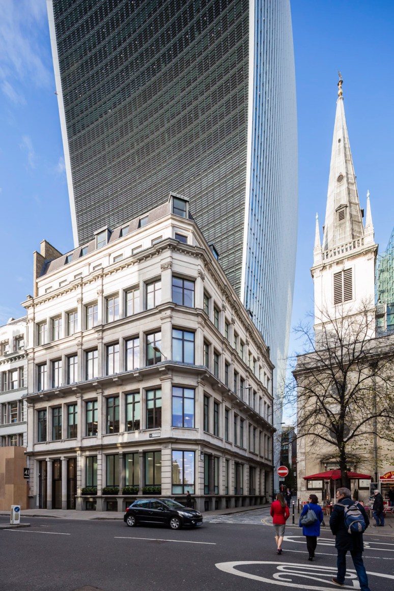 41 Eastcheap Street office designed by Ben Adams Architects next to the 'Walkietalkie', London, UK.
